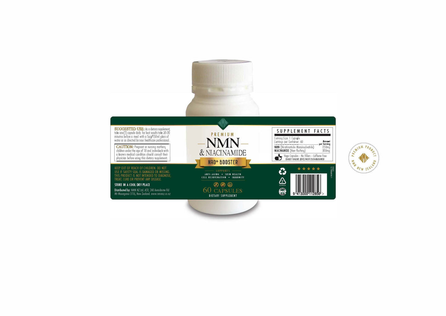 Nature's Skin-Revitaliser...Premium NMN 350mg (NAD+ Booster) and Niacinamide 300mg 60 capsules